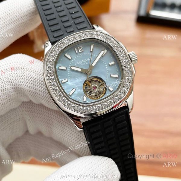 Clone Patek Philippe Lady Tourbillon Automatic Watches White MOP Dial 4