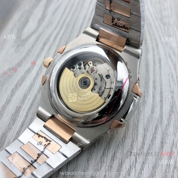 Patek Philippe Annual calendar Nautilus 8215 Two Tone Rose Gold Brown Dial Copy Watches 4