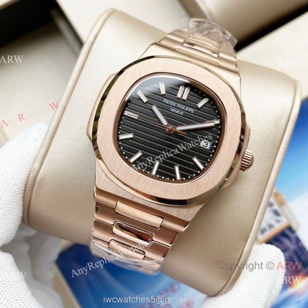 Swiss Quality Patek Philippe Nautilus Citizen 8215 Rose Gold Blue Replica Watches 4