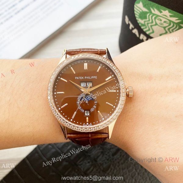 Clone Patek Philippe Calatrava Annual calendar Watch Rose Gold Case 42mm 4