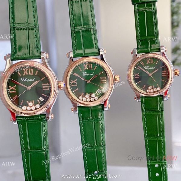 Copy Chopard Happy Sport Quartz Watch Rose Gold Olive Green Face 4