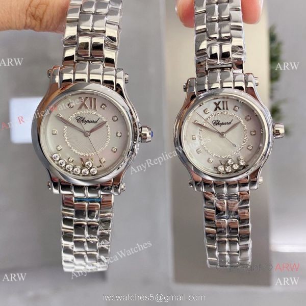 Replica Chopard Couple Watch Happy Sport Olive Green Dial Silver Case 4