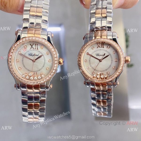 Copy Chopard Happy Sport 2-Tone Rose Gold Couple Watches Best Quality 4