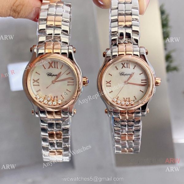 Copy Chopard Happy Sport Coral red 2-Tone Rose Gold Watches 4