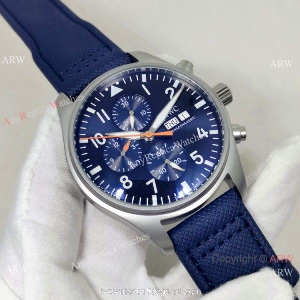 New Copy IWC Pilots Automatic Watch Orange Hand Blue Leather Strap 4
