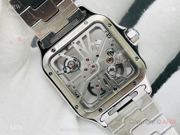 V8 Factory Super Clone Cartier Skeleton Santos Swiss Ronda4S20 Watch Two Tone Rose Gold 4