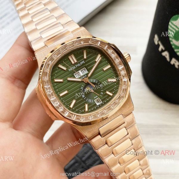 Clone Patek Philippe Nautilus Annual Calendar 42 Watches Rose Gold Diamond Bezel 4