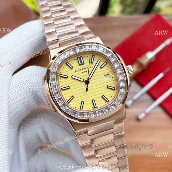 New Patek Philippe Nautilus Lemon Dial Diamond bezel Watches Automatic 4