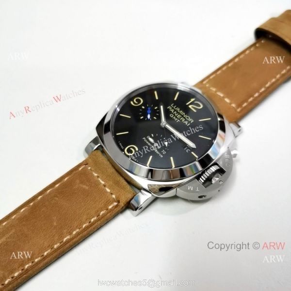 Panerai Luminor GMT PAM1321 Stainless Steel Brown Leather Strap Watch 4