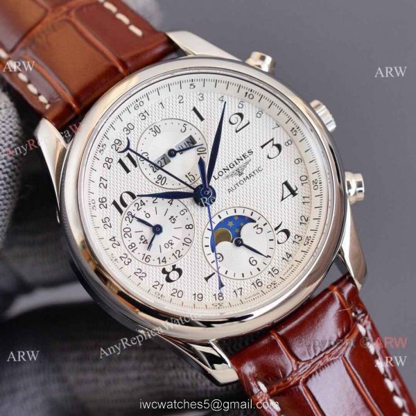 Replica Longines Master Collection Moonphase Leather Strap 40MM Watch With Arabic Markers 4