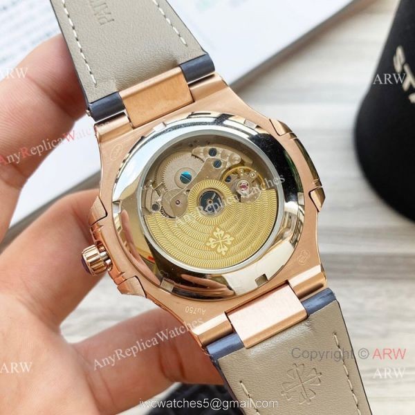 New Clone Patek Philippe Nautilus Annual Calendar watch Baby-Blue Face Rose Gold 42mm 4