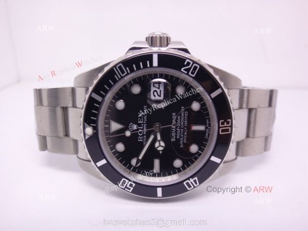 Replica Rolex Stainless Steel Black Face Mens Submariner Watch 16610 5
