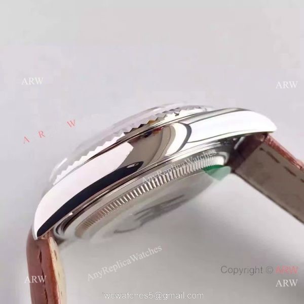 Swiss Coipy Rolex Day Date Oyster Watch Brown Dial Brown Leather Replica 5