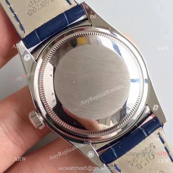 Swiss Copy Rolex SS Day Date Oyster Watch Blue Dial Blue Leather Replica 5