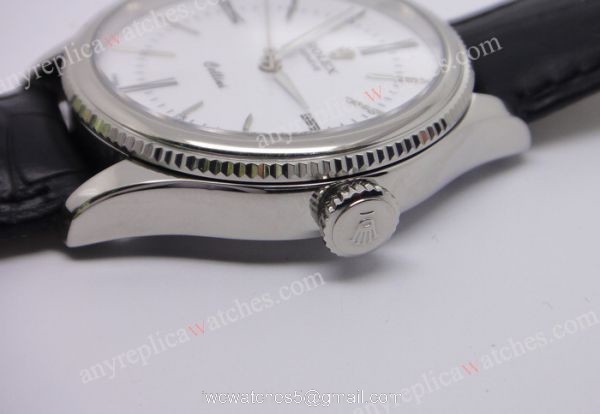 Rolex Cellini Time Watch New Models White Face Black Leather Band Swiss Replica 5