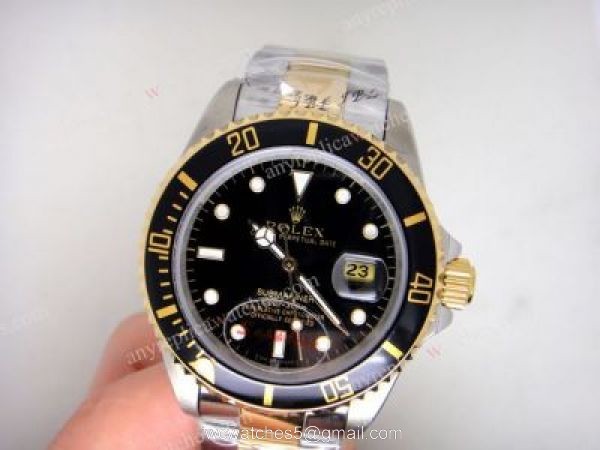 Classic Model Rolex Two Tone Submariner Black Dial High Quality Copy Watch 5