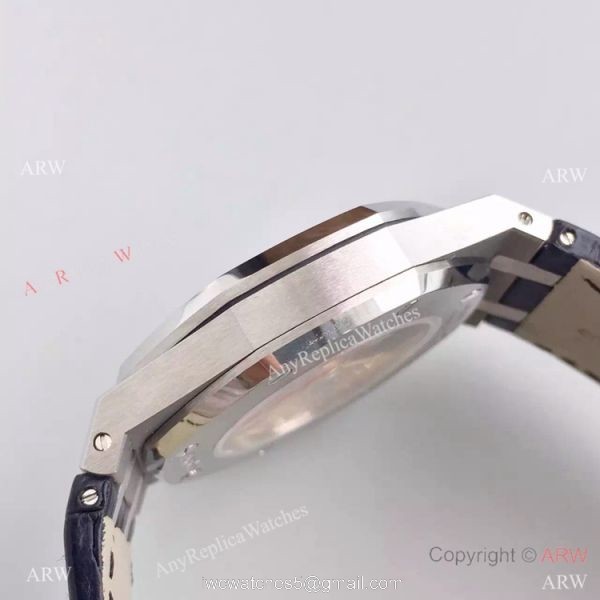JF Factory Swiss Audemars Piguet Replica Watch Silver Face Brown Leather Band 5