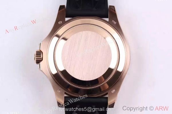 Replica Rolex Yachtmaster Watch Everose Gold Black Rubber Clone ETA2836 5