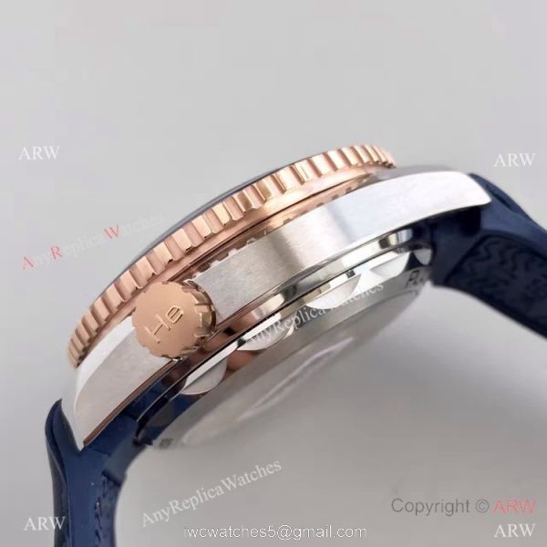 (OM)New Copy Swiss Omega Seamaster 9900 Watch Rose Gold Blue Leather 5