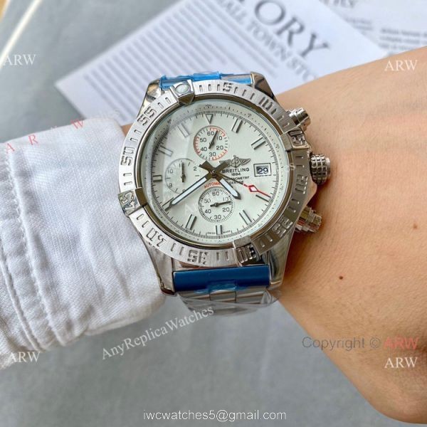 Best Copy Breitling Super Avenger II Watch White Dial Leather Band 5