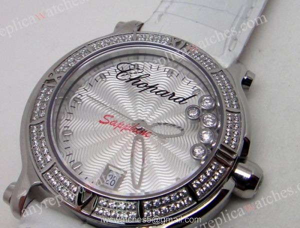 Swiss Quality Happy Sport Chopard Ladies Watch / White Leather / Diamond Watch 5