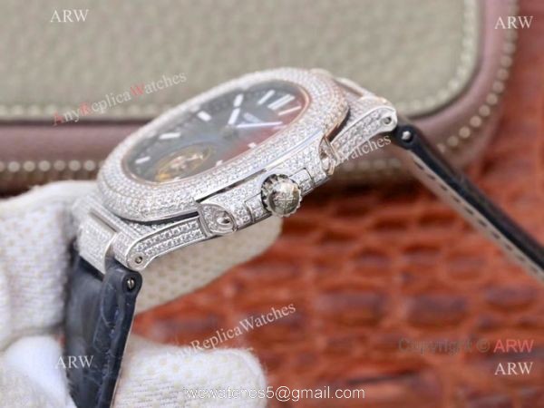 Swiss Replica Patek Philippe Nautilus Jumbo R8 Ice Out Watch Blue Dial 5