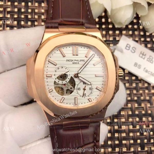 Best Replica Patek Philippe Tourbillon Nautilus Watch Rose Gold Gray Dial 5