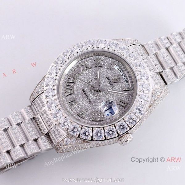 Day Date Rolex Diamond Bezel Replica Watch Stainless Steel Black Dial 43mm 5