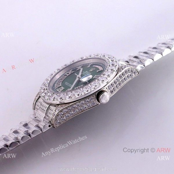 Rolex Day Date Green Dial Ice Watch Rolex Diamond Bezel Replica Watch 5