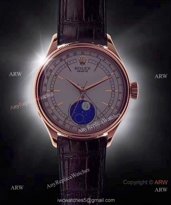 New Upgraded Rolex Cellini Moonphase Replica For Sale Rose Gold White Dial Watches 5