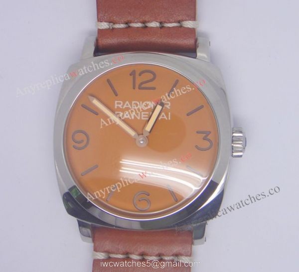 Replica Panerai Radiomir BREVETTATO Orange Face Brown leather strap 5