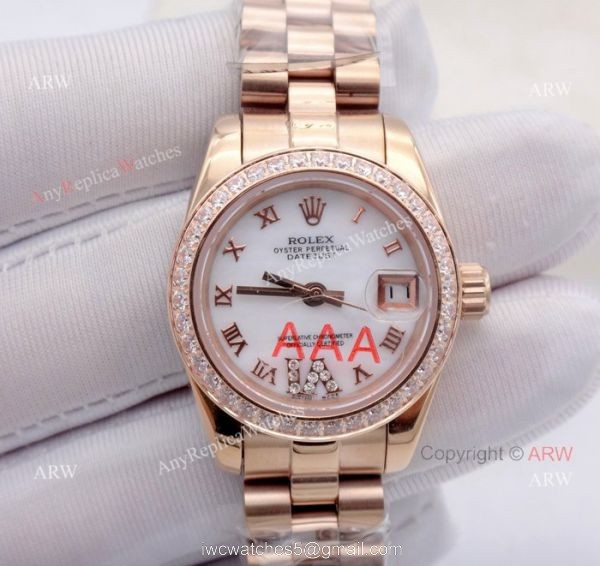 Replica Rolex Diamond Bezel Datejust Rose Gold President Watch 26mm Ladies Replica Rolex 5