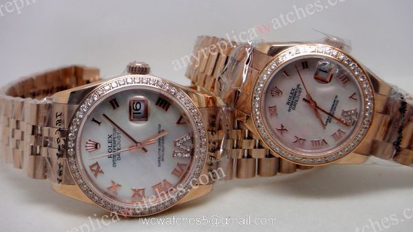 Rose Gold Rolex Datejust Diamond Bezel White Face Watch 5