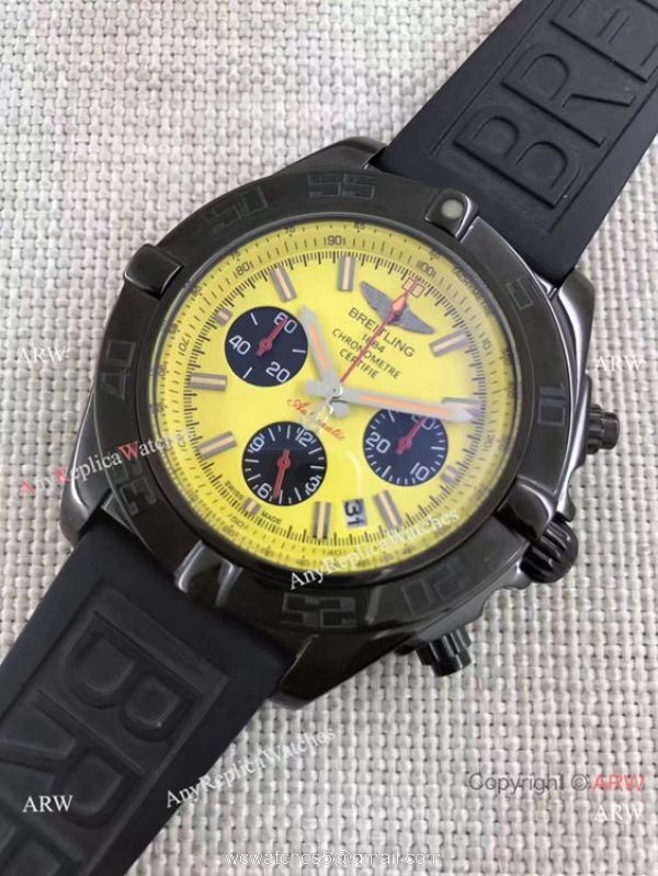 Breitling B01 Chronograph Watch Yellow Face Black Rubber band 5
