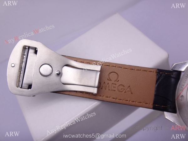 Replica Omega Seamaster Co-Axial Watch Black Dial / Black Leather Strap 5