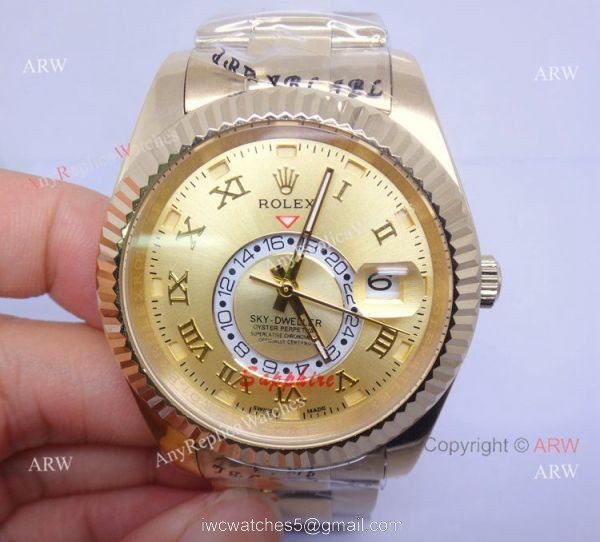 Rolex Sky Dweller Gold Replica Watch 42mm w/ Working Time Zone 5