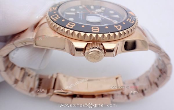2018 Rolex GMT Master 2 Copy Wristwatch Black Ceramic Bezel Rose Gold 5