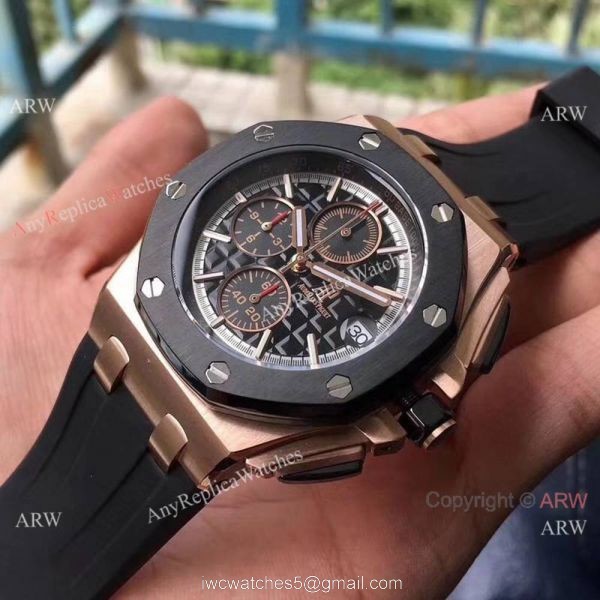 Copy Audemars Piguet Offshore 44mm Watch Rose Gold Black Rubber Strap 5