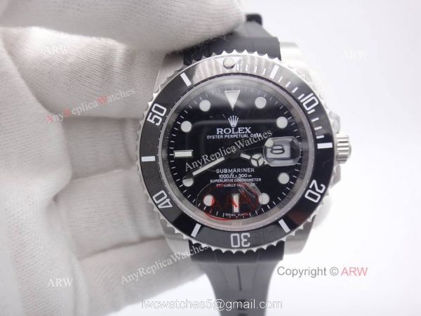 Rolex Submariner Black Ceramic / Black Rubber Strap Watch 5