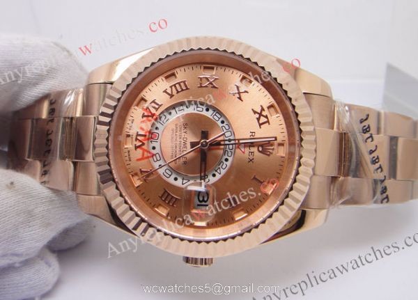 Rolex Sky Dweller Rose Gold Replica Watch 40mm with Working Time Zone 5