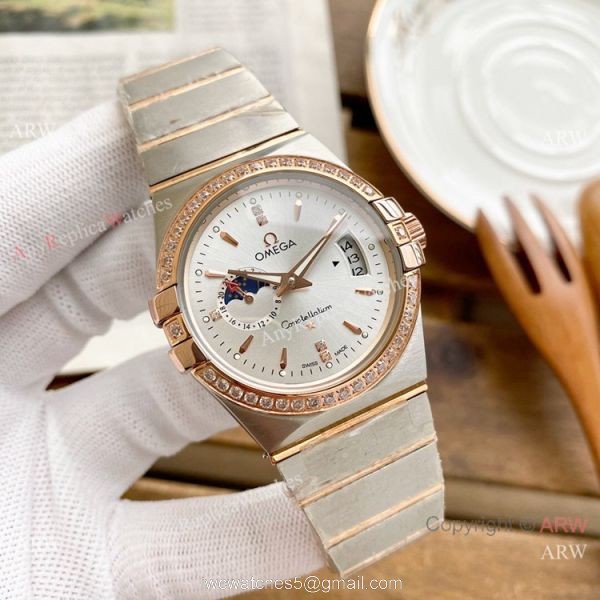 Copy Omega Constellation Moonphase Watch Stainless Steel 39mm 5