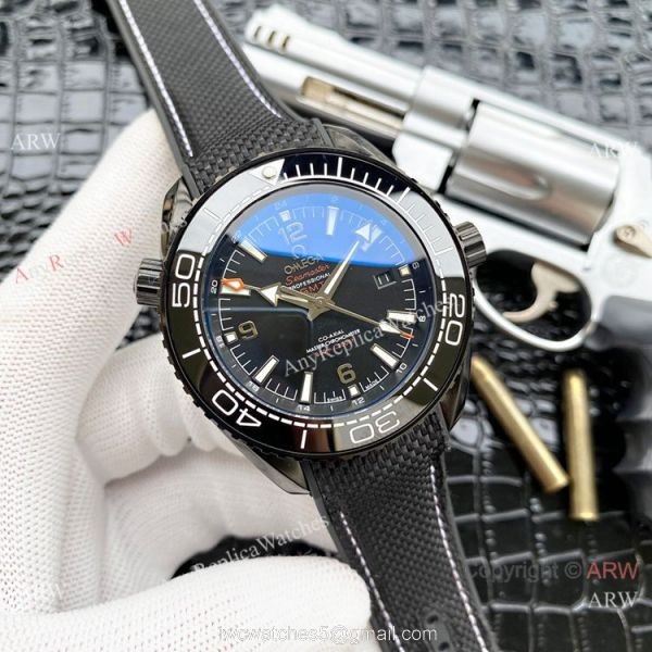 Faux Omega Seamaster Planet Ocean GMT Watches Blue Case 5