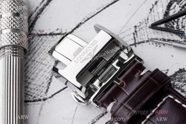 Swiss Grade 1 Longines Master Moon Phase Watch Brown Leather Strap 5