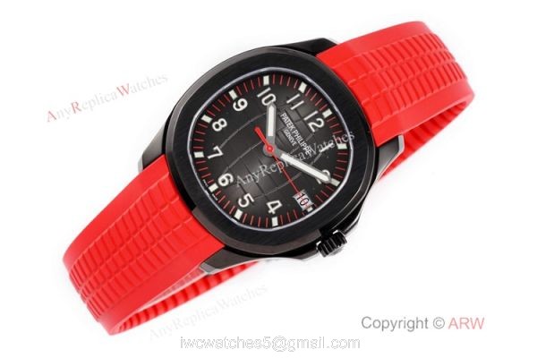 Swiss 1:1 Copy Patek Philippe Aquanaut Cal324 Watch Carbon Case Red Rubber Strap 5