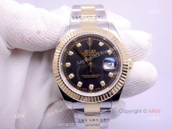 Rolex Datejust Diamond Dial 2-Tone Oyster Black Face Replica Watch 40mm 5