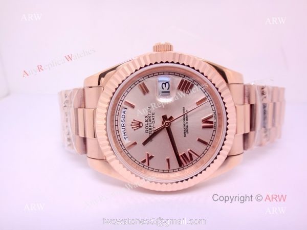New Replica Rolex Day Date Rose Gold Roman Markers Watch 40mm 5