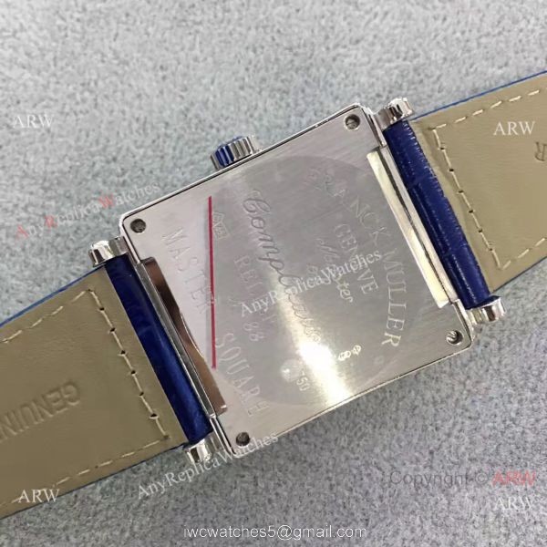 Replica Franck Muller Master Square SS Diamond Bezel Watch Blue Strap 5