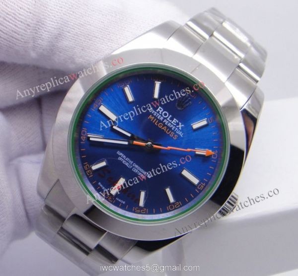 Replica Rolex Milgauss Stainless Steel Blue Face Watch 40mm 5