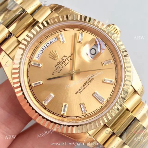 Rolex Day Date II All Gold President band Mens Copy Watch Diamond Markers 5