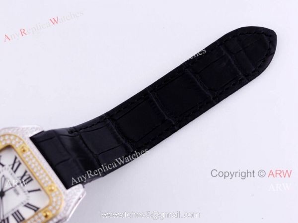 Iced Out Cartier Santos Watch Two Tone Case Automatic Movement 5
